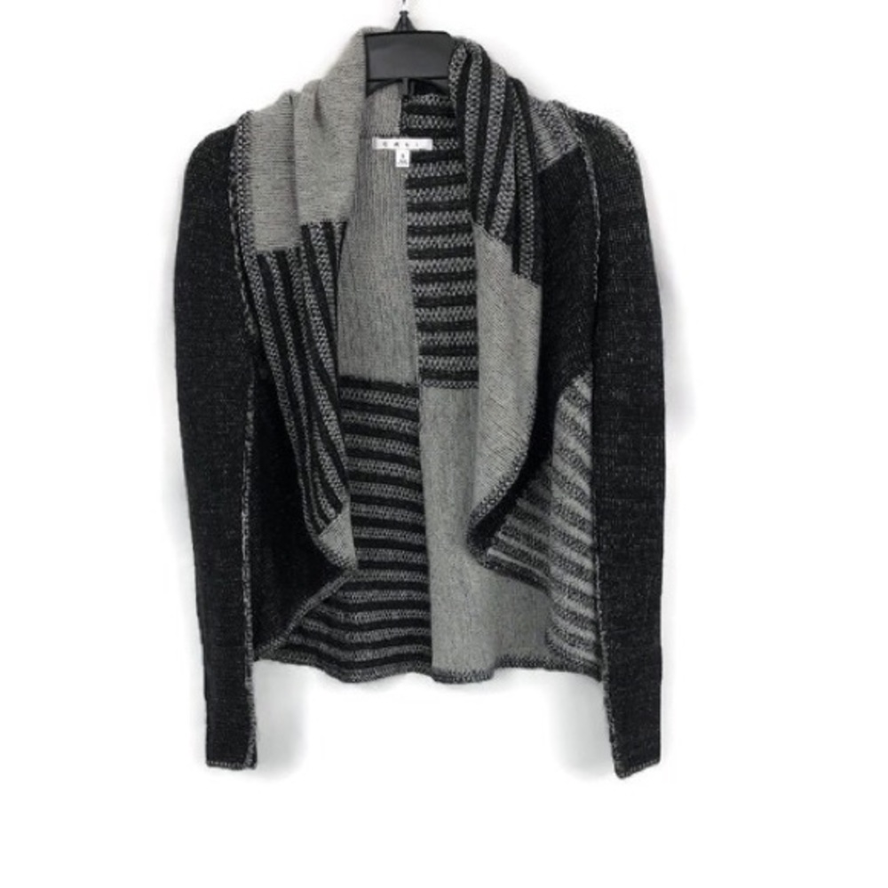 CABI BLACK GRAY COLOR BLOCK CARDIGAN S